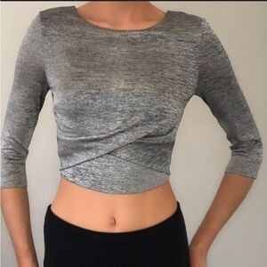 Forever New Silver Gray Full Back Zip Crop Stretch top size 4